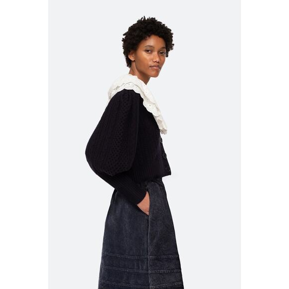 Sea New York Melanie Crop Merino Cardigan - M Navy - Picture 6 of 6